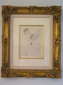 Mary Cassatt, circa 1905. Looking into the hand mirror no.2  Breeskin 202. Gilt Wood carved frame,  Louis XIV style.  
