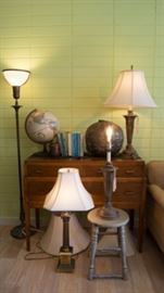 Antique and vintage lamps, mid century sofa table/buffet and other cool things. 