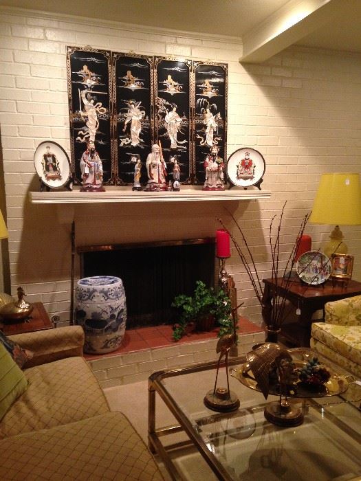 Numerous Asian selections - Mother-of-Pearl 4-panel screen, plates, statues, etc.