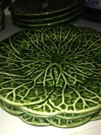 Green majolica style plates