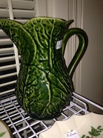 Green majolica style pitcher