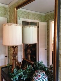Brass lamp and large mirror