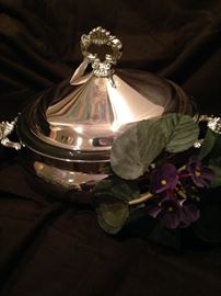 Covered silver plate casserole serving piece