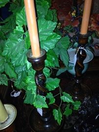 Two of several barley twist candle holders