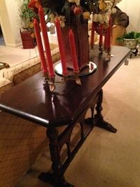 Entry/Sofa table; brass candleholders