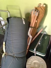 Sleeping bag; vintage cot