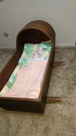 Antique Childs Cradle Wooden with Square Nails, Baby Doll Sold Separately