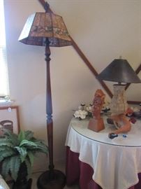 Wooden Floor Lamp with Mica Shade