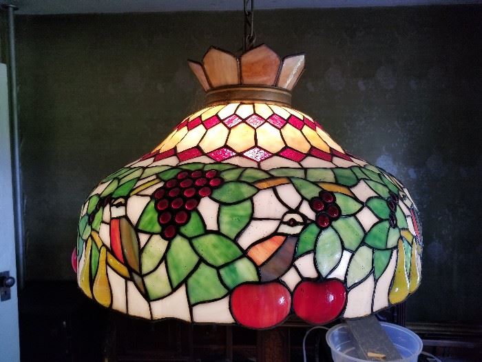 Large Vintage Leaded Glass Hanging Light ~ Big and Beautifully Hand crafted, nice early blown out glass fruit, polished chunk glass berries