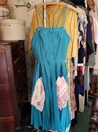 1950's Sun Dress, pom pom trim, front pockets