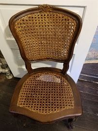 Antique French Handcarved wood chair, early cane seat, double cane backrest. Excellent condition! 