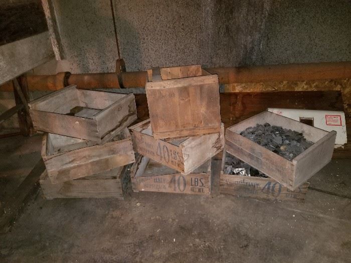 Antique crates, coal for Bengel stove 