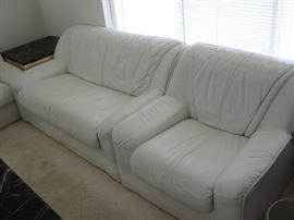Nicoletti Italian White Leather Modern Love Seat and Chair