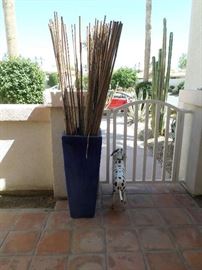 Tall Blue Vase with Reeds