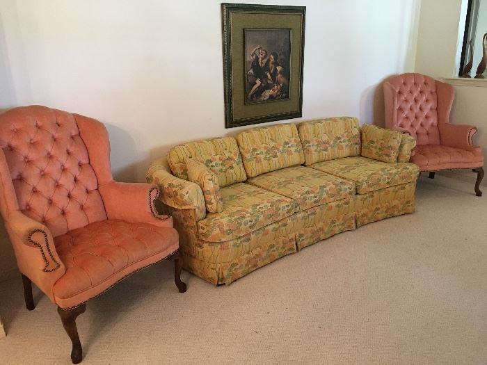 Pair of wingback chairs & couch