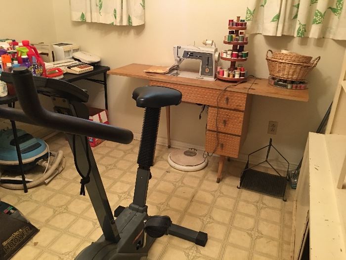 Exercise bike, singer sewing machine