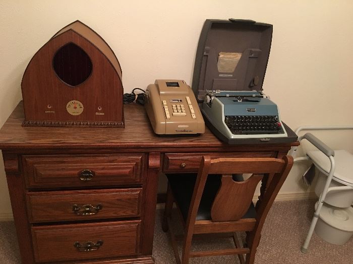 Student desk, Remington 10 key, Olivetti typewriter