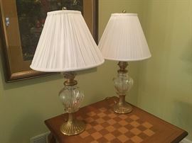 Pair of Waterford Crystal lamps with brass fittings and original shades