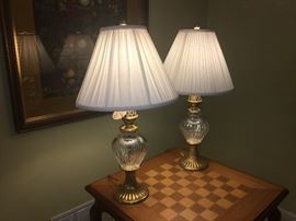 Pair of Waterford Crystal lamps with brass fittings and original shades
