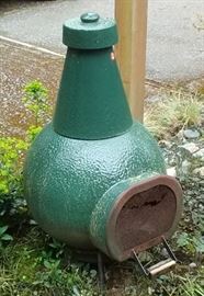 Wood-burning chiminea.