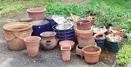 Some of the dozens of outdoor pots for sale.