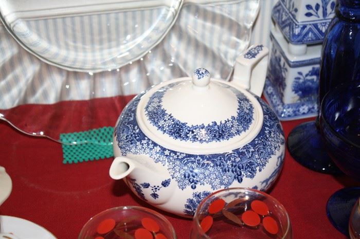 Vintage blue and white tea pot