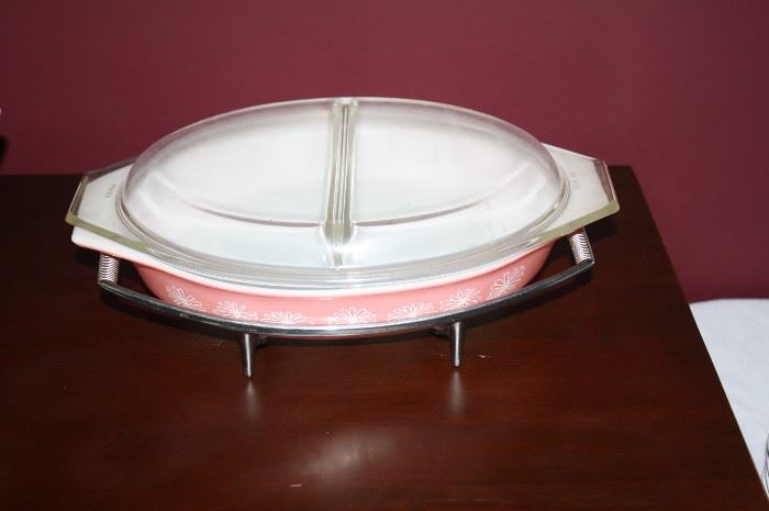 Pyrex pink divided casserole dish