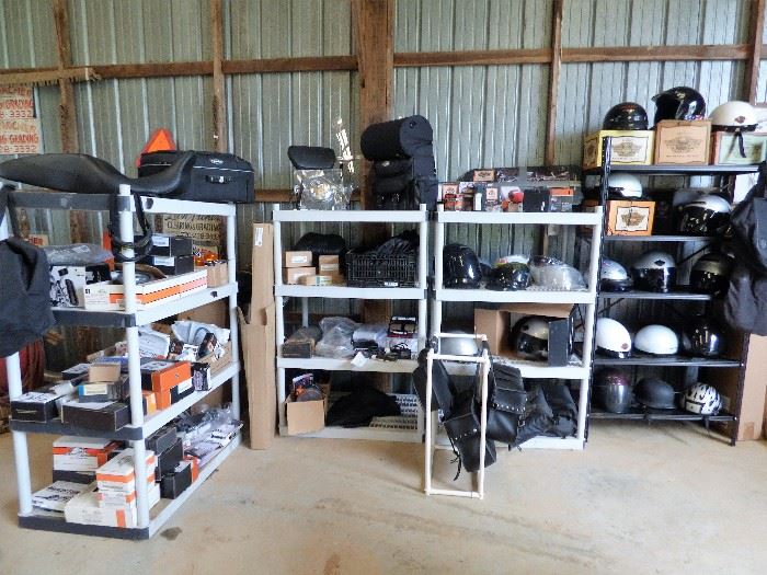 Harley-Davidson & motorcyle items.  Some of these parts & accessories were from a stock motocycle & were changed out for upgrades.