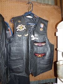 Leather Biker Vest with patches, badges (See next picture for back view)