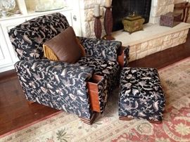 1930's Art Deco Upholstered Club Chair w/Drawers and Ottoman.  $330.00