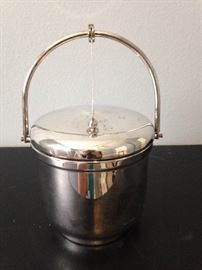 Vintage Rogers Silver Plate Swing Top Ice Bucket w/White glass Insulator.  $45.00