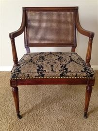 Italianate 1960's Cain Back Chair w/Original Upholstery and Brass Casters.  $160.00