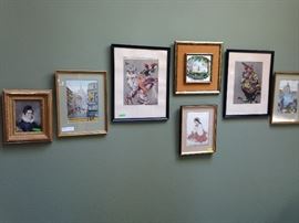 Antique Portrait Prints (2) $18.00 pair  European Sketches. (2)  $90.00 pair  Clown Art (2)  $150.00 pair  Painted Tile:  $60.00  Madonna:  $40.00