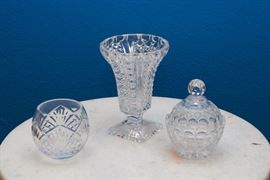 Crystal and Press Cut Glass Available.