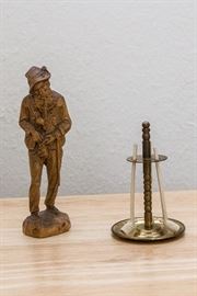 Vintage Wood Hand Carved Elder Man Smoking His Pipe:  $24.00  3 Miniature Pipes and Brass Stand:  $19.50
