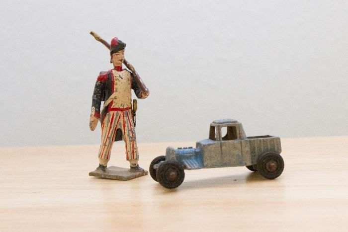 Vintage Cast Iron Painted 2" Soldier and Truck:  $19.50 ea.