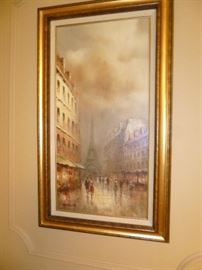 VINTAGE CANVAS PAINTINGS OF FRENCH STREET SCENES  BY  I COSTELLO 