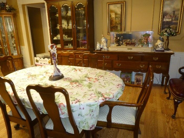 STICKLEY DINING TABLE WITH 6 CHAIRS, CABINET AND HUTCH AND A BUFFET/SIDE BOARD 