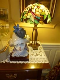 TIFFANY STYLE BUTTERFLY LAMP AND CLOWN COLLECTION INCLUDING - LLADRO  (THIS CLOWN HAS BEEN SOLD)