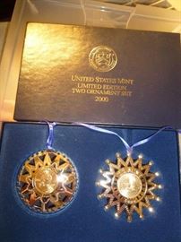 "2000" UNITED STATES MINT LIMITED EDITION TWO ORNAMENTS SET