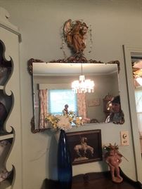 Antique mirror and blue glass