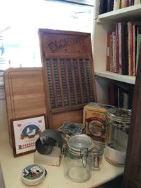 Vintage kitchen pieces like the washboard