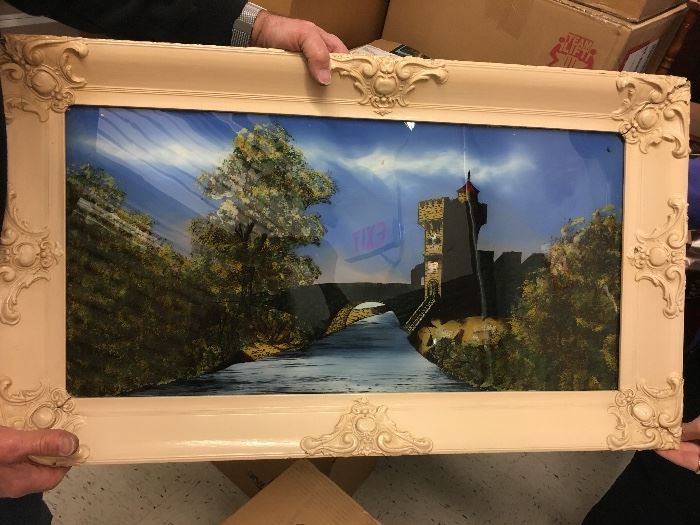 Vintage reverse painting, Castle in Wales