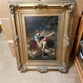Antique oil, damage on bottom right