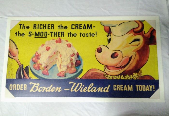 Vintage "Borden-Wieland" Cream Cardboard Ad     https://ctbids.com/#!/description/share/22421