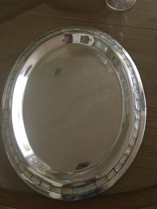 towle pewter and mother-of-pearl platter