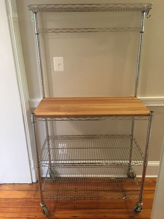 Baker's rack with butcher block on casters