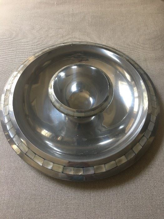 Towle pewter and mother-of-pearl chip and dip