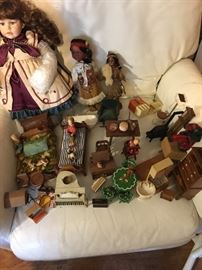Antique dolls and doll furniture from dolls house 19 60 1970