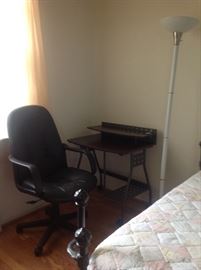 Small computer desk and leather desk chair